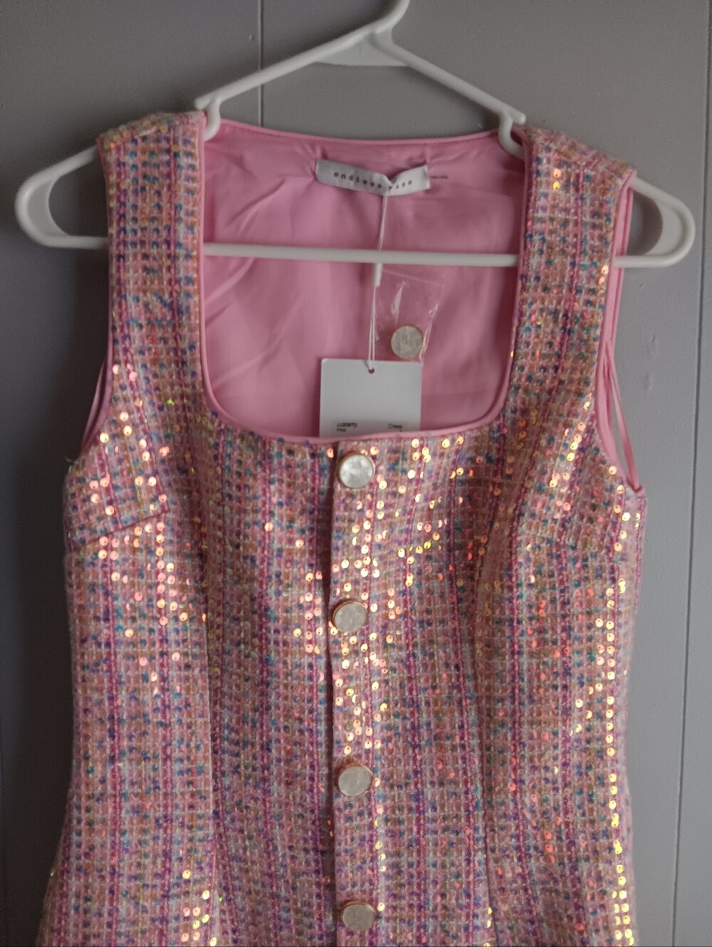 Endless Rose Sequin Tweed Pink Shift Dress Size S NEW W TAGS - Picture 3 of 10
